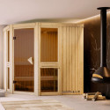 Sauna traditionnel d'angle - sans couronne - poêle Easy Bio ctrl externe - Amelia 2 - KARIBU