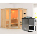 Sauna traditionnel d'angle - sans couronne - poêle Easy Bio ctrl externe - Amelia 2 - KARIBU