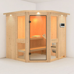 Sauna traditionnel d'angle - parois 68mm - avec couronne - Amelia 2 - KARIBU
