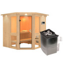 Sauna traditionnel d'angle avec couronne - poêle avec ctrl intégré - Amelia 2 - KARIBU