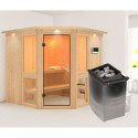 Sauna traditionnel d'angle avec couronne - poêle avec ctrl intégré - Amelia 2 - KARIBU