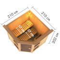 Sauna traditionnel d'angle avec couronne - poêle Easy Bio ctrl externe - Amelia 2 - KARIBU