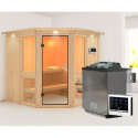 Sauna traditionnel d'angle avec couronne - poêle Easy Bio ctrl externe - Amelia 2 - KARIBU