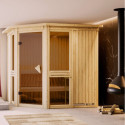 Sauna traditionnel d'angle avec couronne - poêle Easy Bio ctrl externe - Amelia 2 - KARIBU
