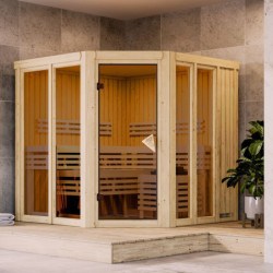 Sauna traditionnel d'angle 4 à 5 places - parois 68mm - sans couronne - porte moderne - Airi - KARIBU