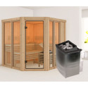 Sauna traditionnel d'angle 4 à 5 places - sans couronne - porte moderne - poêle avec ctrl intégré - Airi - KARIBU