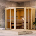 Sauna traditionnel d'angle 4 à 5 places - sans couronne - porte moderne - poêle avec ctrl intégré - Airi - KARIBU