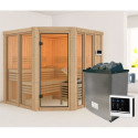 Sauna traditionnel d'angle 4 à 5 places - sans couronne - porte moderne - poêle avec ctrl externe - Airi - KARIBU	