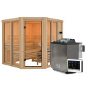 Sauna traditionnel d'angle 4 à 5 places - sans couronne - porte moderne - poêle Easy Bio ctrl externe - Airi - KARIBU
