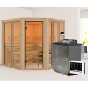 Sauna traditionnel d'angle 4 à 5 places - sans couronne - porte moderne - poêle Easy Bio ctrl externe - Airi - KARIBU