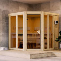 Sauna traditionnel d'angle 4 à 5 places - sans couronne - porte moderne - poêle Easy Bio ctrl externe - Airi - KARIBU