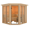 Sauna traditionnel d'angle 4 à 5 places - parois 68mm - avec couronne - porte moderne - Airi - KARIBU
