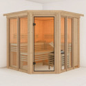 Sauna traditionnel d'angle 4 à 5 places - parois 68mm - avec couronne - porte moderne - Airi - KARIBU