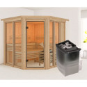 Sauna traditionnel d'angle 4 à 5 places - avec couronne - porte moderne - poêle avec ctrl intégré - Airi - KARIBU