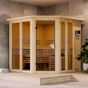 Sauna traditionnel d'angle 4 à 5 places - avec couronne - porte moderne - poêle avec ctrl externe - Airi - KARIBU