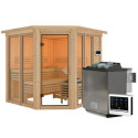 Sauna traditionnel d'angle 4 à 5 places - avec couronne - porte moderne - poêle Easy Bio ctrl externe - Airi - KARIBU	