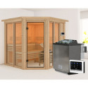 Sauna traditionnel d'angle 4 à 5 places - avec couronne - porte moderne - poêle Easy Bio ctrl externe - Airi - KARIBU	