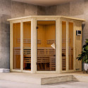 Sauna traditionnel d'angle 4 à 5 places - avec couronne - porte moderne - poêle Easy Bio ctrl externe - Airi - KARIBU	