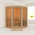 Sauna traditionnel d'angle 2 à 3 places - parois 38mm - sans couronne - porte en verre clair - Yuma - KARIBU