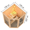 Sauna traditionnel d'angle 2 à 3 places - parois 38mm - sans couronne - porte en verre clair - Yuma - KARIBU