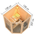 Sauna traditionnel d'angle 2 à 3 places - 38mm - sans couronne - poêle ctrl externe - porte en verre clair - Yuma - KARIBU