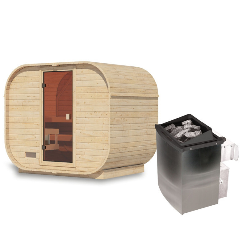 Sauna d'extérieur 4 à 6 places - parois 38mm - porte en verre - poêle ctrl intégré - Quadro 1 Plus - KARIBU