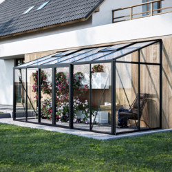 Serre de jardin adossée 7,22m² - H248cm - en aluminium et panneaux en verre trempé - BloomCabin