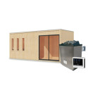 Sauna d'extérieur 4 à 6 places - parois 73mm - bois brut - poêle ctrl externe - Monterey - KARIBU