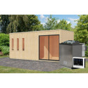 Sauna d'extérieur 4 à 6 places - parois 73mm - bois brut - poêle Easy Bio ctrl externe - Monterey - KARIBU