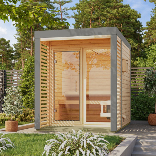 Sauna d'extérieur 2 à 4 places - parois 38mm - avec terrasse - sans poêle - Ares 1 - KARIBU