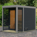Sauna d'extérieur en bois anthracite 2 à 4 places - parois 38mm - avec terrasse - sans poêle - Ares 1 - KARIBU