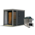 Sauna d'extérieur en bois anthracite 2 à 4 places - parois 38mm - avec terrasse - poêle ctrl externe - Ares 1 - KARIBU
