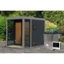 Sauna d'extérieur en bois anthracite 2 à 4 places - parois 38mm - avec terrasse - poêle ctrl externe - Ares 1 - KARIBU