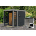 Sauna d'extérieur en bois anthracite 2 à 4 places - parois 38mm - avec terrasse - poêle Easy Bio ctrl externe - Ares 1 - KARIBU	