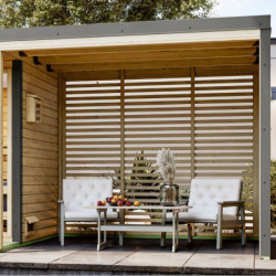 Appentis en bois brut et acier gris pour sauna d'extérieur Ares - Karibu	