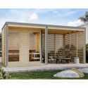 Appentis en bois brut et acier gris pour sauna d'extérieur Ares - Karibu	