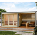 Appentis en bois brut et acier gris pour sauna d'extérieur Ares - Karibu	