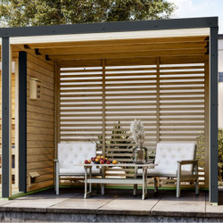 Appentis en bois brut et acier anthracite pour sauna d'extérieur Ares - Karibu