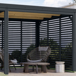 Appentis en bois anthracite et acier anthracite pour sauna d'extérieur Ares - Karibu	