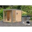 Sauna d'extérieur 4 à 5 places - parois 38mm - avec terrasse - poêle ctrl externe - Ares 2 - KARIBU