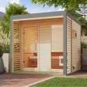Sauna d'extérieur 4 à 5 places - parois 38mm - avec terrasse - poêle ctrl externe - Ares 2 - KARIBU