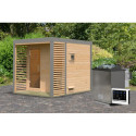 Sauna d'extérieur 4 à 5 places - parois 38mm - avec terrasse - poêle Easy Bio ctrl externe - Ares 2 - KARIBU