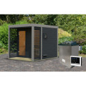 Sauna d'extérieur en bois anthracite 4 à 5 places - parois 38mm - avec terrasse - poêle ctrl externe - Ares 2 - KARIBU	