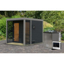 Sauna d'extérieur en bois anthracite 4 à 5 places - parois 38mm - avec terrasse - poêle Easy Bio ctrl externe - Ares 2 - KARIBU