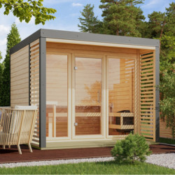 Sauna d'extérieur 6 à 8 places - parois 38mm - avec terrasse - sans poêle - Ares 3 - KARIBU
