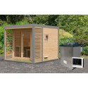 Sauna d'extérieur 6 à 8 places - parois 38mm - avec terrasse - poêle ctrl externe - Ares 3 - KARIBU