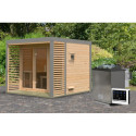Sauna d'extérieur 6 à 8 places - parois 38mm - avec terrasse - poêle Easy Bio ctrl externe - Ares 3 - KARIBU