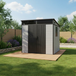 Abri de jardin en résine brossée DICKINS Skylight 4m² gris et noir + plancher - JOBU