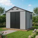 Abri de jardin en résine brossée DICKINS 5,69m² gris et noir + plancher - JOBU