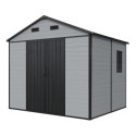 Abri de jardin en résine brossée DICKINS 5,69m² gris et noir + plancher - JOBU